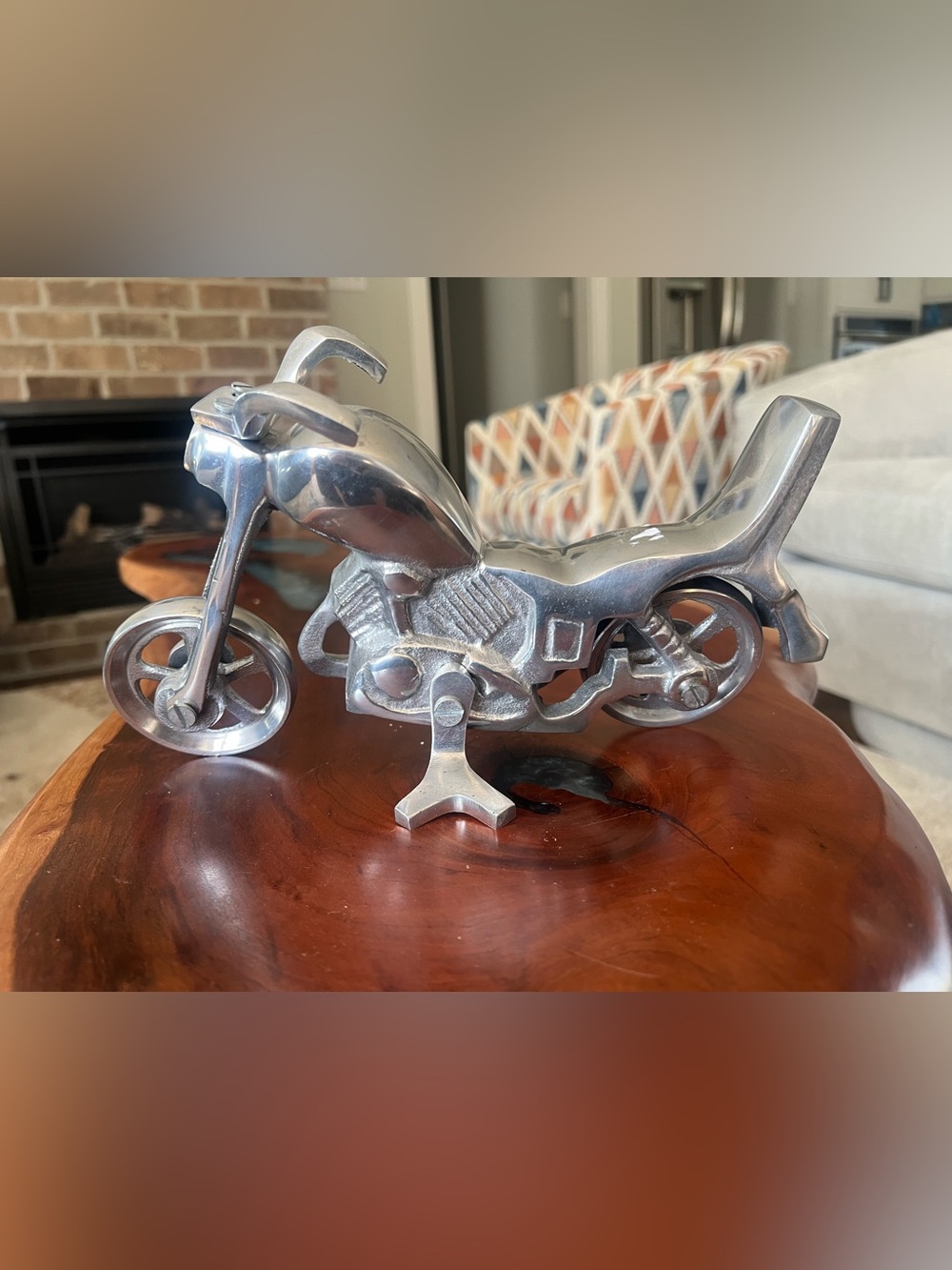 Decorative Silver Motorcycle Figurine - Sleek Metal Home Accent - Picture 2 of 4